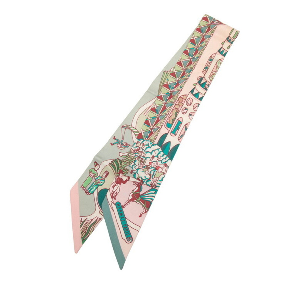 Hermes Twilly Exposition Universelle Scarf/Muffler, Pink/Green Tones, Silk, W...